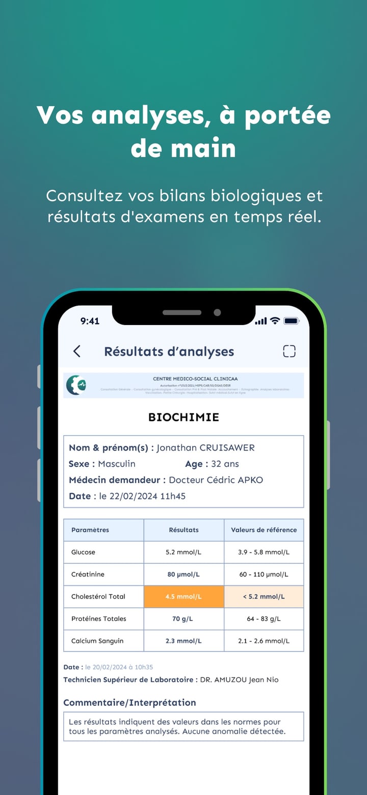 Clinicaa - Résultats d'analyses biologiques