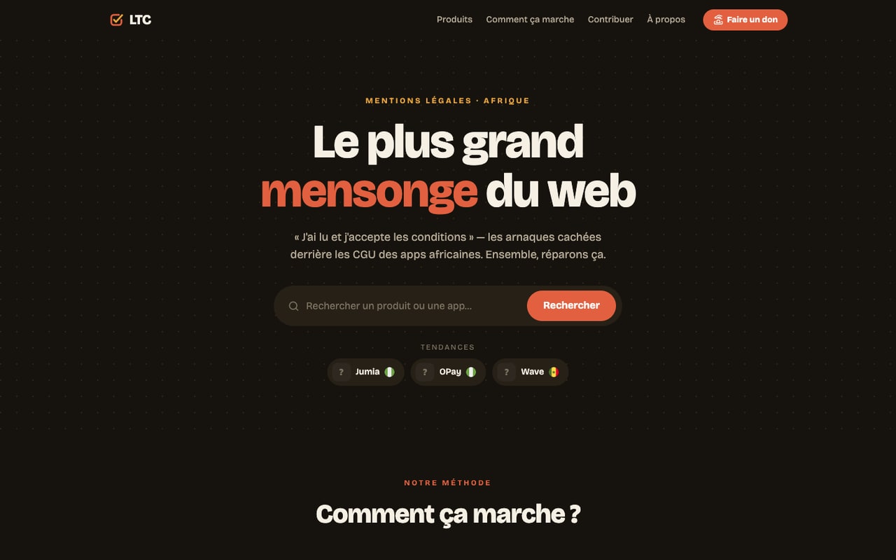 LTC - Page d'accueil et recherche de produit