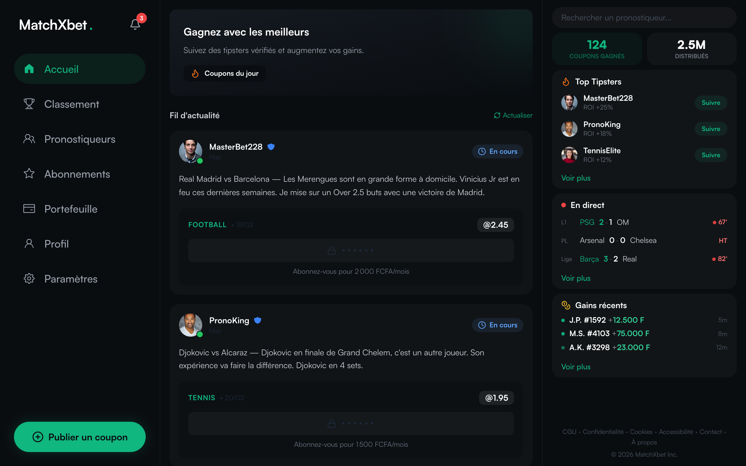 MatchXbet - Fil d'actualité des coupons