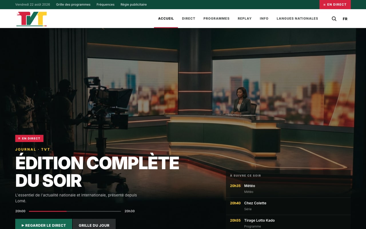 Refonte TVT - Accueil, direct et programmes à suivre
