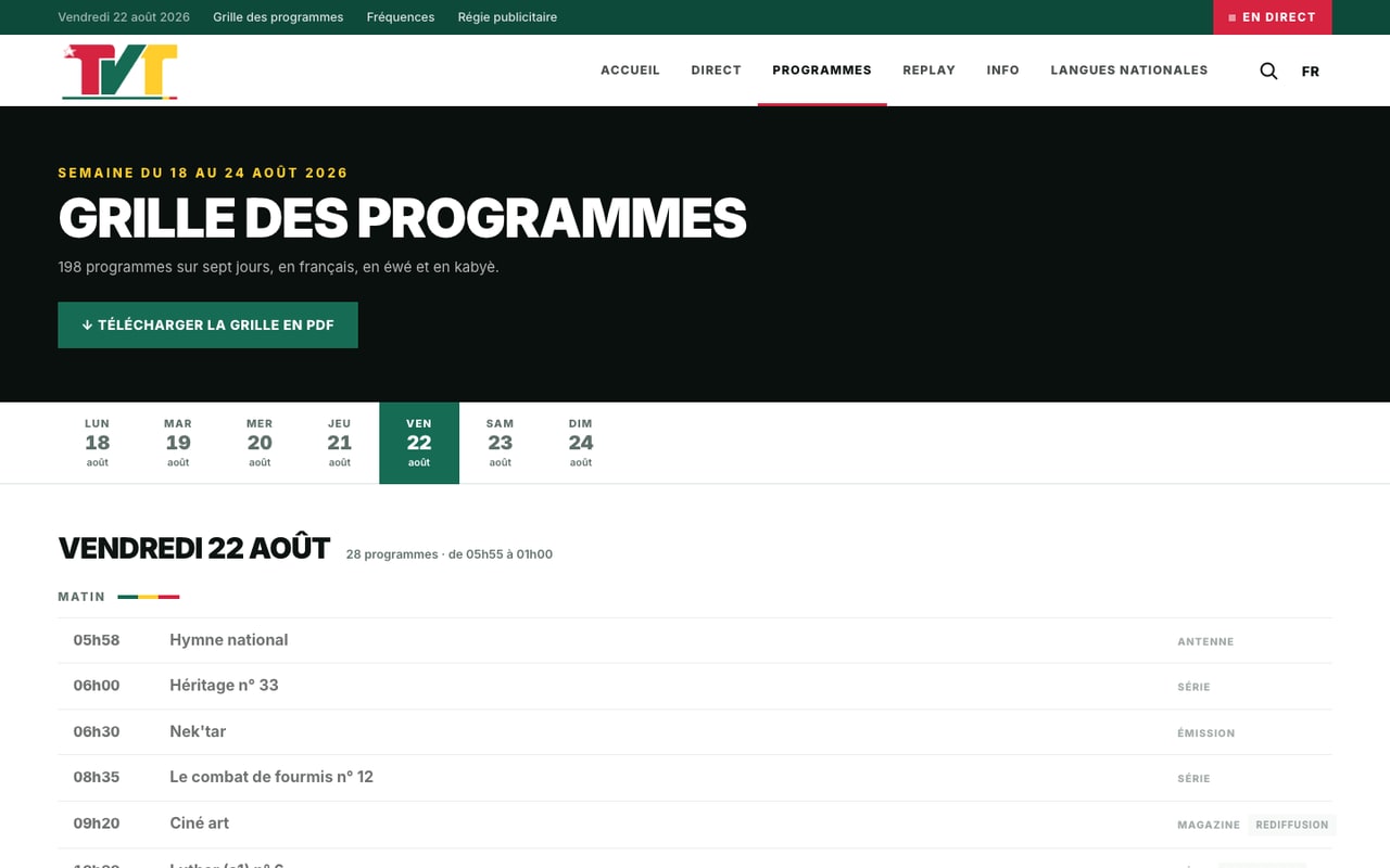 Refonte TVT - Grille des programmes de la semaine